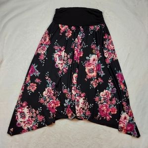 Apt. 9 Black Pink Floral Ruched Waist Long Skirt Stretch Size XXL